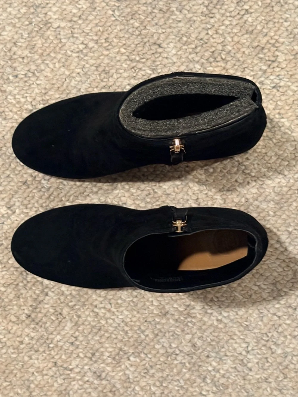 Tory Burch Olympia 70mm Kid Suede Bootie Black Size 7 Gold star heel